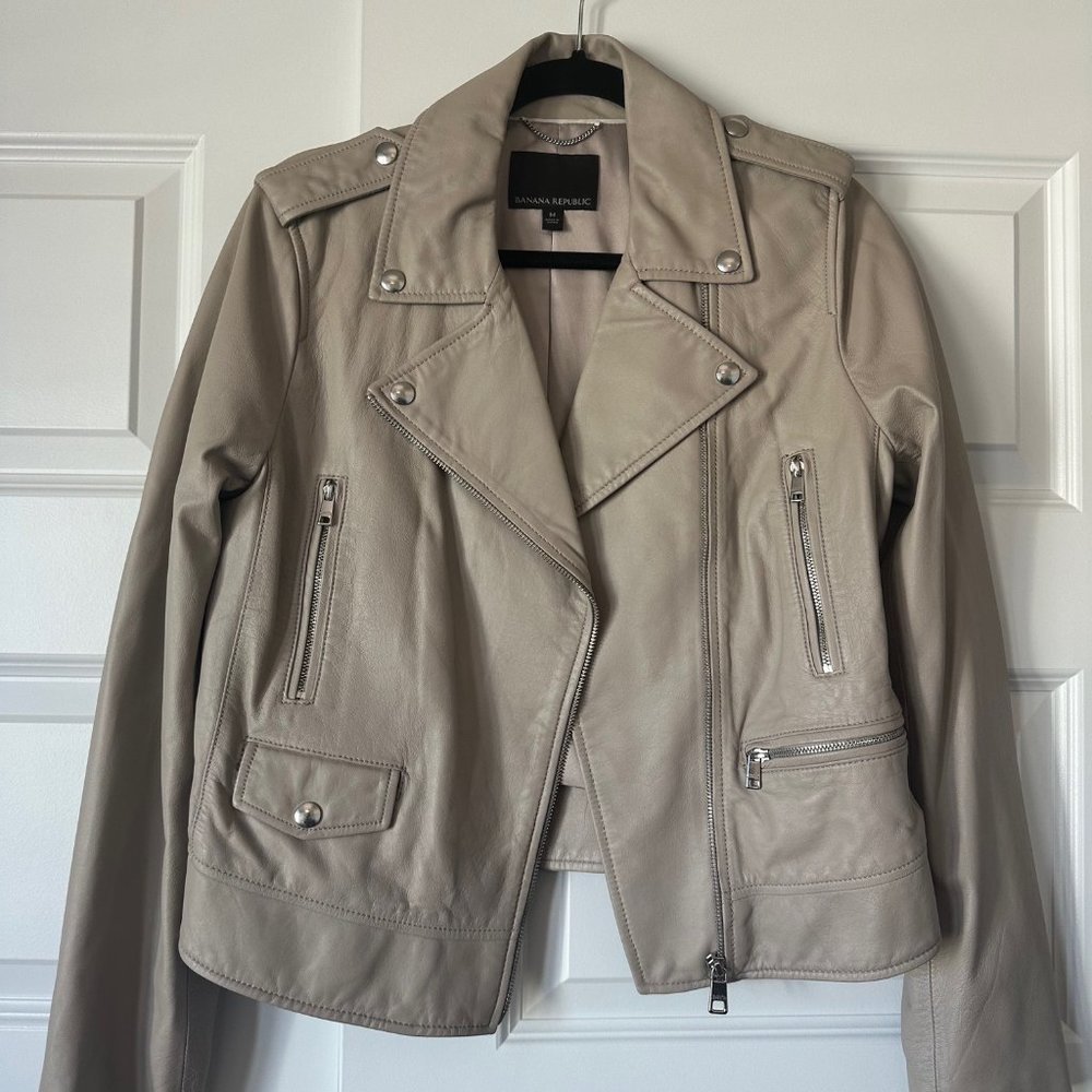 Banana Republic Faux Leather Gray Moto Jacket Size Medium